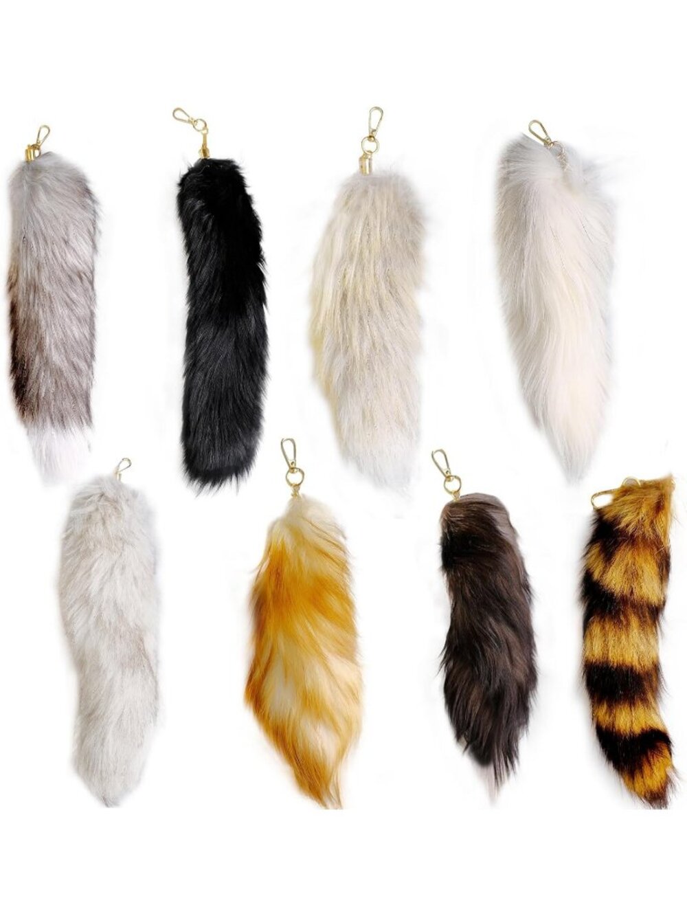 Multi 8Pcs Fluffy Fox Tail Keychains 8 Styles 2 Sizes Faux Fur Bag for Cosplay